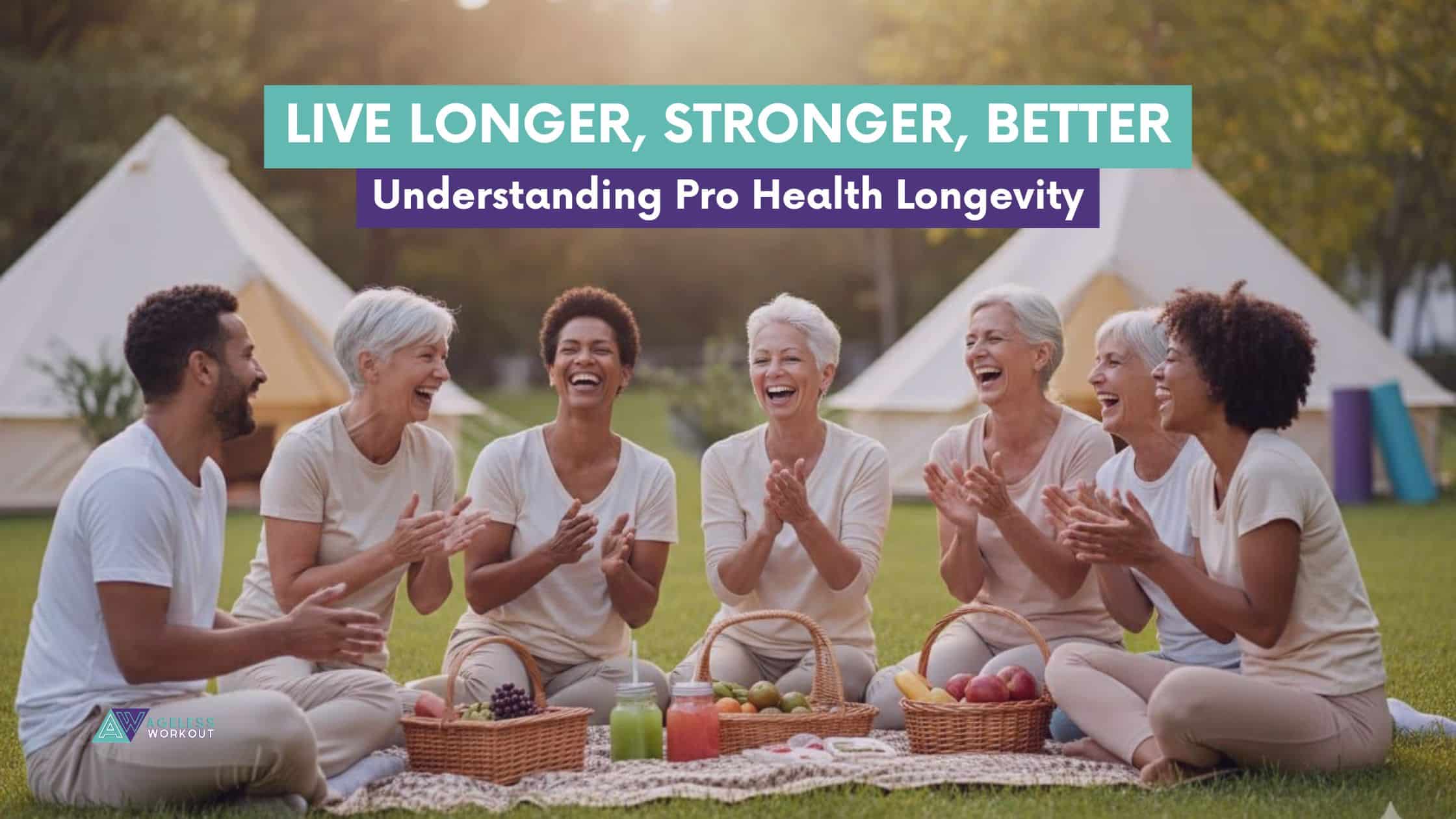 Group of older adults and friends enjoying a picnic outdoors, laughing together, symbolizing vitality, community, and healthy aging.